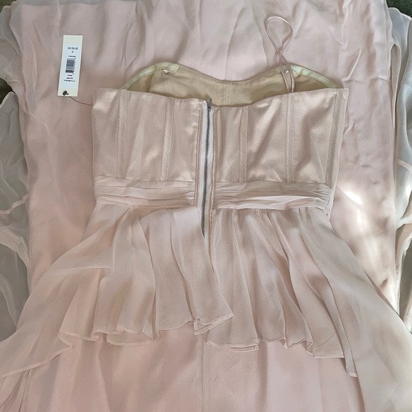 Badgley Mischka Blush Chiffon Strapless Gown - Picture 6 of 10